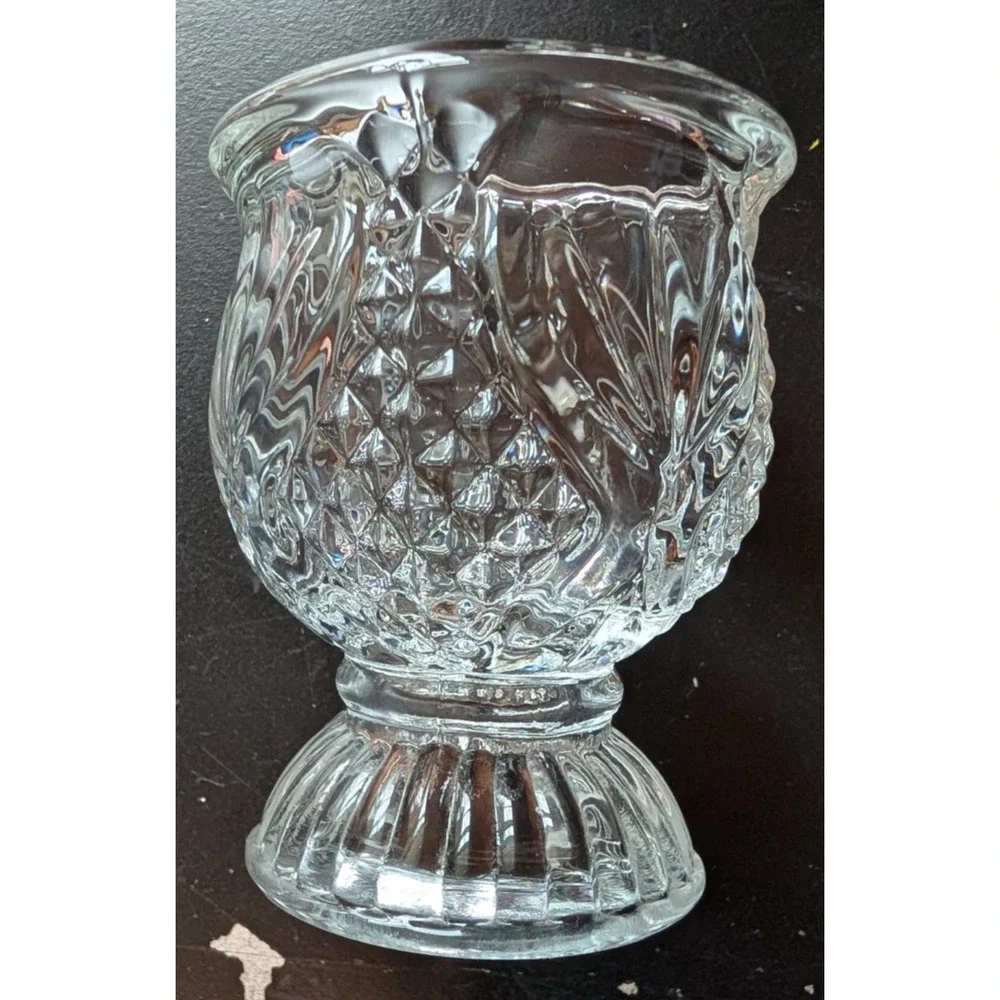 Avon Fostoria Daisy & Diamond Point Crystal Candle Holder Vintage USA
